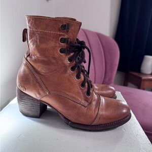 Bed Stu Cognac Lace-Up Leather Ankle Boots